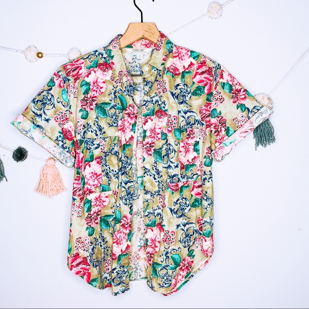 VINTAGE y2k cottage core floral button up popover
